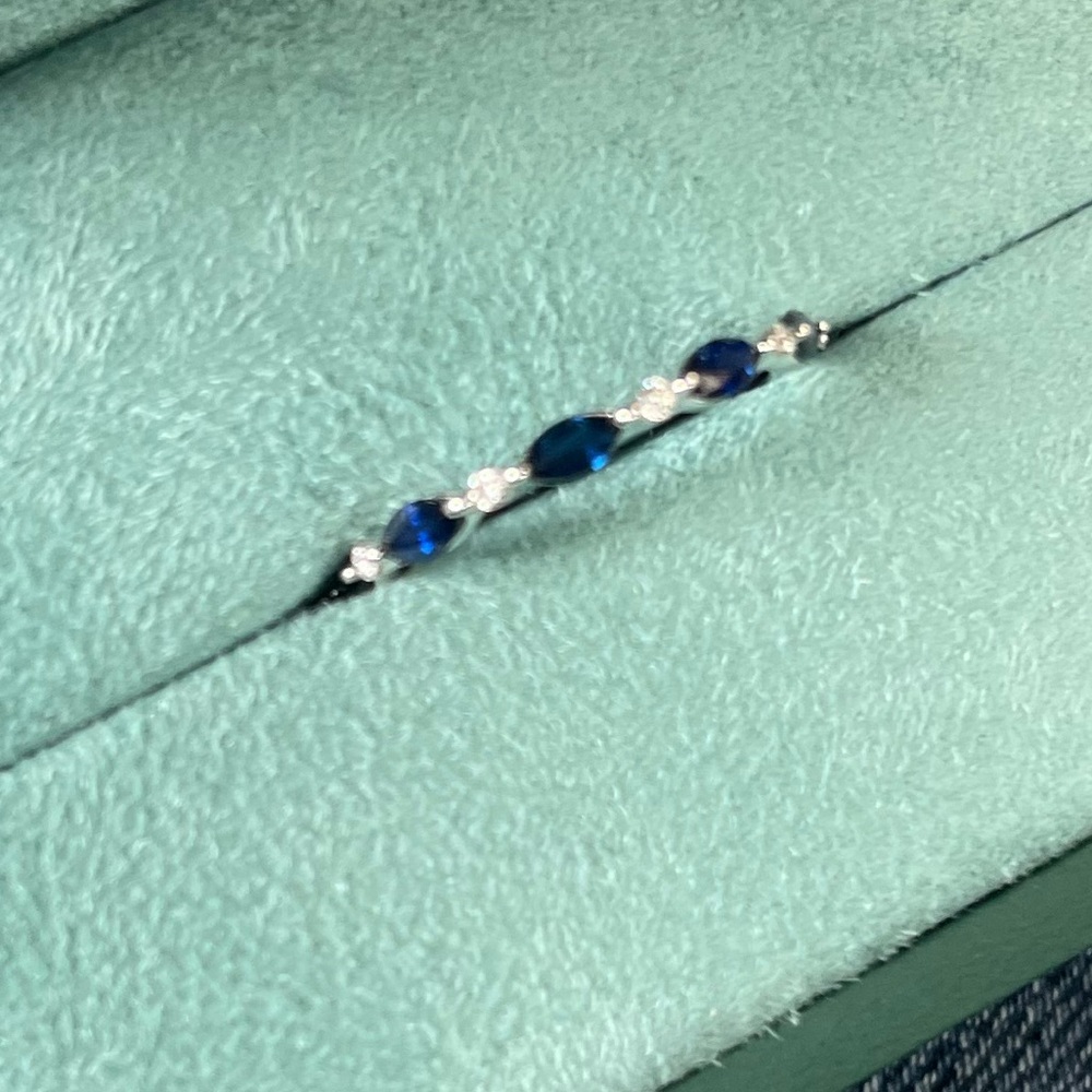 Blue Sapphire Certified Diamond Size 7 Ring 14K White Gold w/ BOX&PAPERS